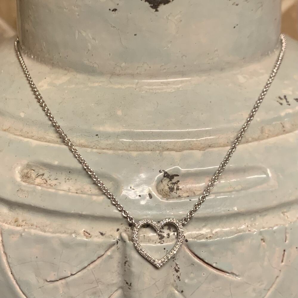 Diamond Heart & Sterling Silver Necklace w/ Makers Mark CS, 925 and India